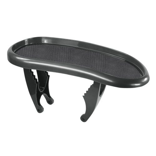 Tray Table tuotekuvassa musta ulkoporealtaan reunalle sijoitettavaksi tarkoitettu tarjotin pöytä, jossa säädettävät jalustat.