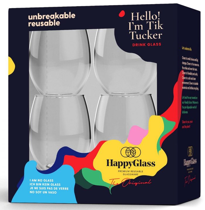 Muoviset HappyGlass Tik Tucker muovilasit myyntipakkauksessa